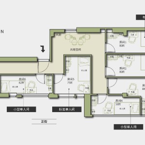 港岛德辅道西学生公寓标准单人间，港大认可校外宿舍，西营盘地铁站步行1分，港大步行13分，六室双卫套间可租期10个月